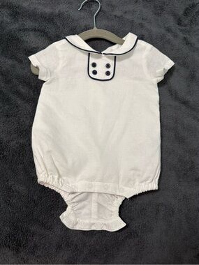 Janie and Jack White Baby Sailor Romper with Navy Trim